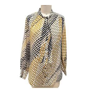 Jason Wu Shirt Womens 12 Silk Geometric Stripe Button Up Bow Made in USA
